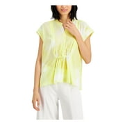 ALFANI Womens Yellow Acid Wash Tunic Top S